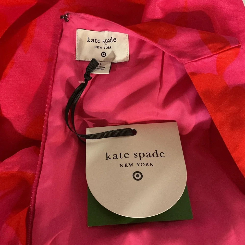 Kate Spade Target Red Pink Classic Floral Sleeveless Peplum‎ Midi Dress Sz 6 NWT